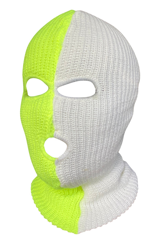 Ski Mask Half Neon Green Half White  colors 3 holes  Lemon Ice Two Tone