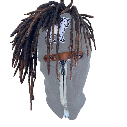 Dread Head Light Grey reflective zip up Balaclava with goat emblem ski mask