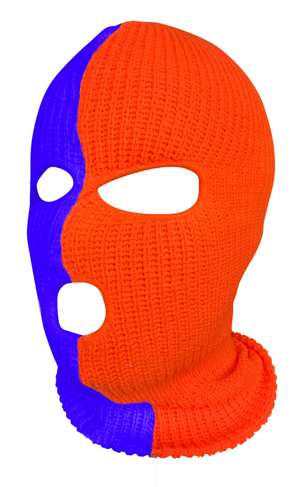 Ski Mask 3 hole Half Purple Half Orange  Duo Two Tone