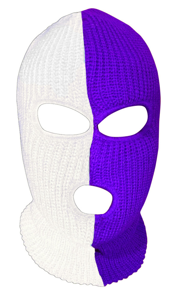 Ski Mask White and Purple 3 holes Half  White Half Purple  Colors