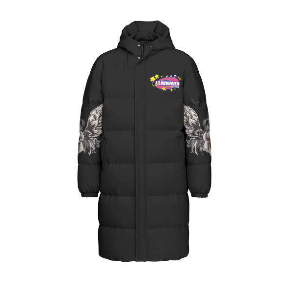Black Long Puffer Jacket with Wings