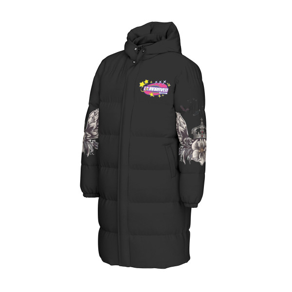 Black Long Puffer Jacket with Wings