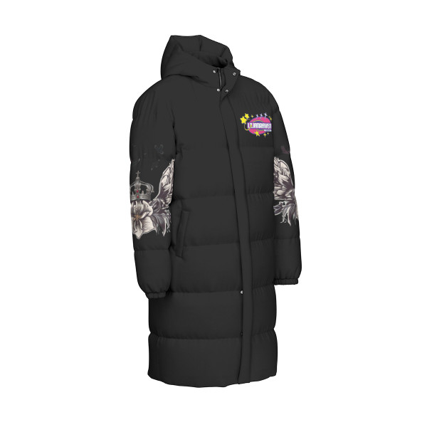 Black Long Puffer Jacket with Wings