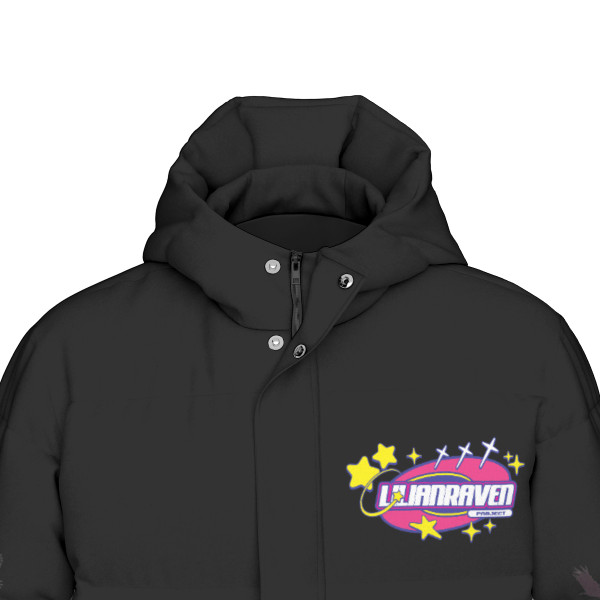 Black Long Puffer Jacket with Wings