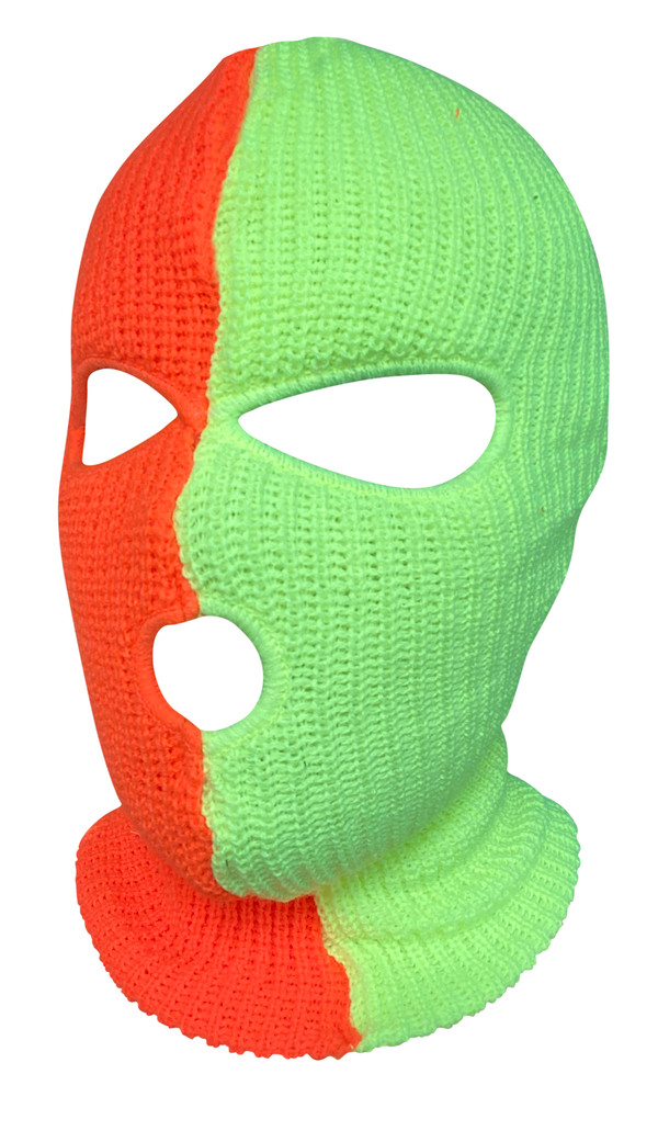 Ski Mask Neon Green and Orange 3 holes Two Tone