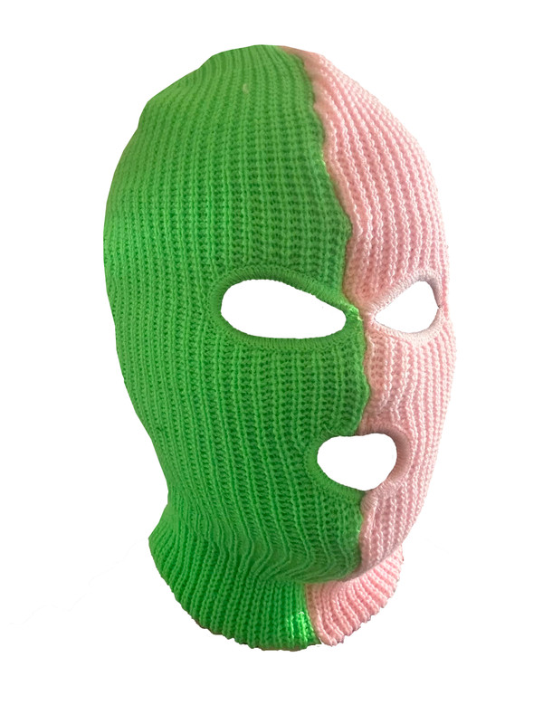 Ski Mask Lime Green and Pink 3 holes Two Tone