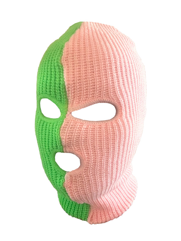Ski Mask Lime Green and Pink 3 holes Two Tone