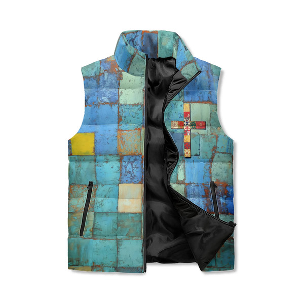 Mosaic Cross Zip Up Puffer Vest