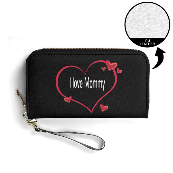 Black I love Mommy PU Leather Wallet with Strap