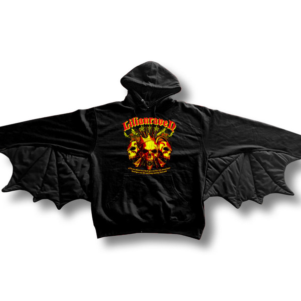 Halloween Batwing Sleeve Hoodie with Skulls 
