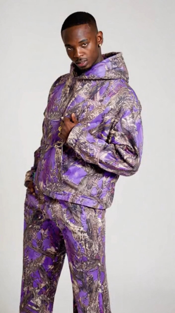 Purple Fleece Camo Hoodie and Flared Pants Sweats Set