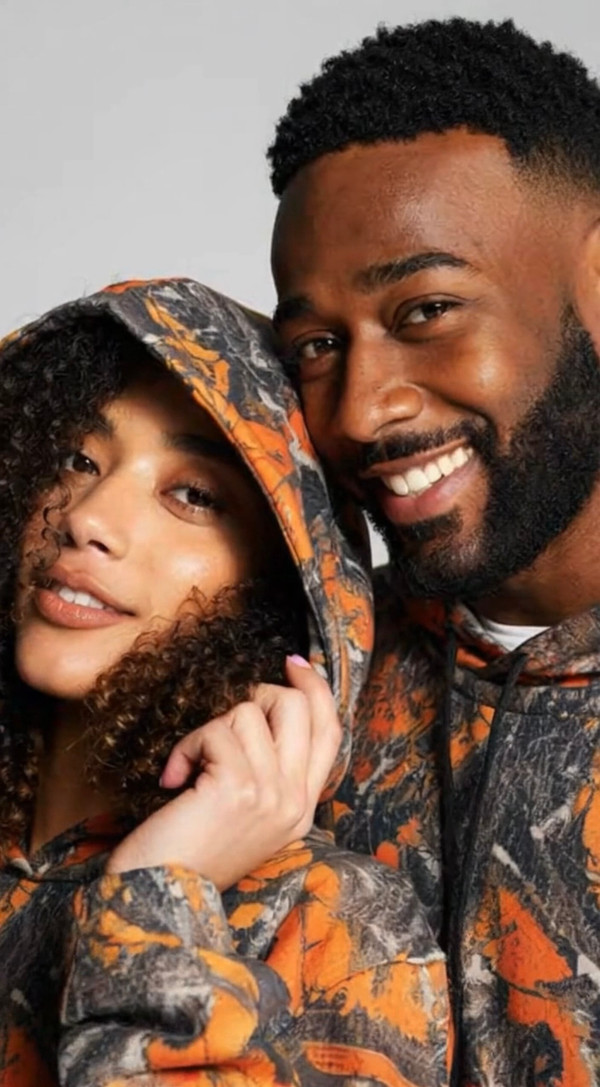 Orange Fleece Camo Hoodie and Flared Pants Sweats Set