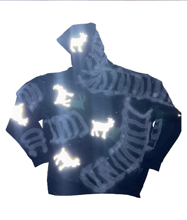 Reflective  Goat  Black Double Up Hoodie - Twin Pouch Hoodie