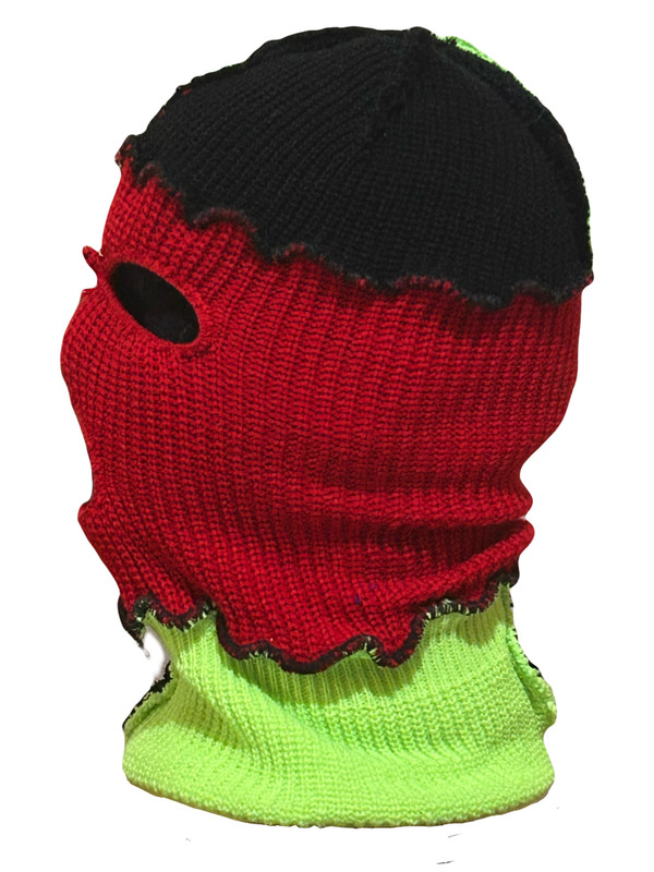 C Block Ski Mask 3 holes Red, Black and Lime Greem