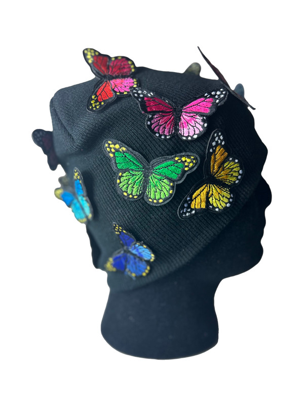 Black All Over Butterfly Beanie
