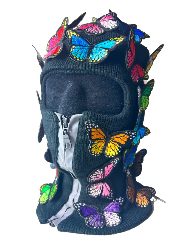 Black All Over Butterfly Reflective zip up Balaclava