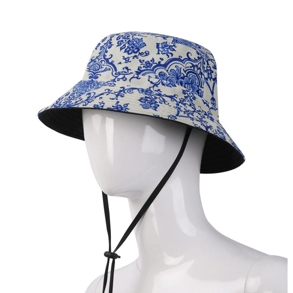 Porcelain Bucket Hat with Adjustable String, side view