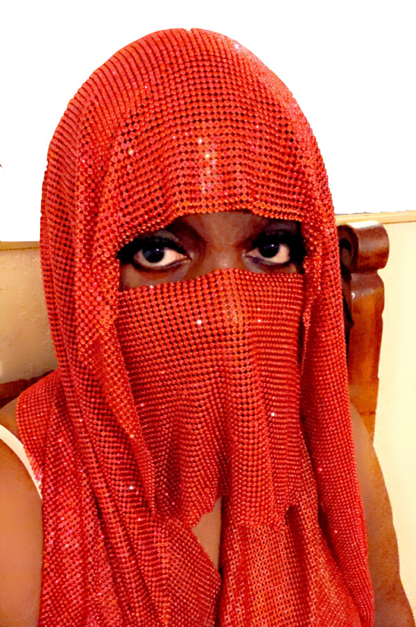 Red Diamond Red Metal Chain Mail Head Piece with veil