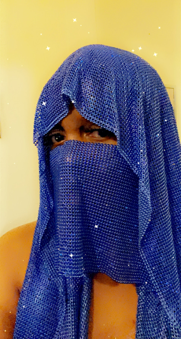 Blue Diamond Blue Metal Chain Mail Head Piece with veil