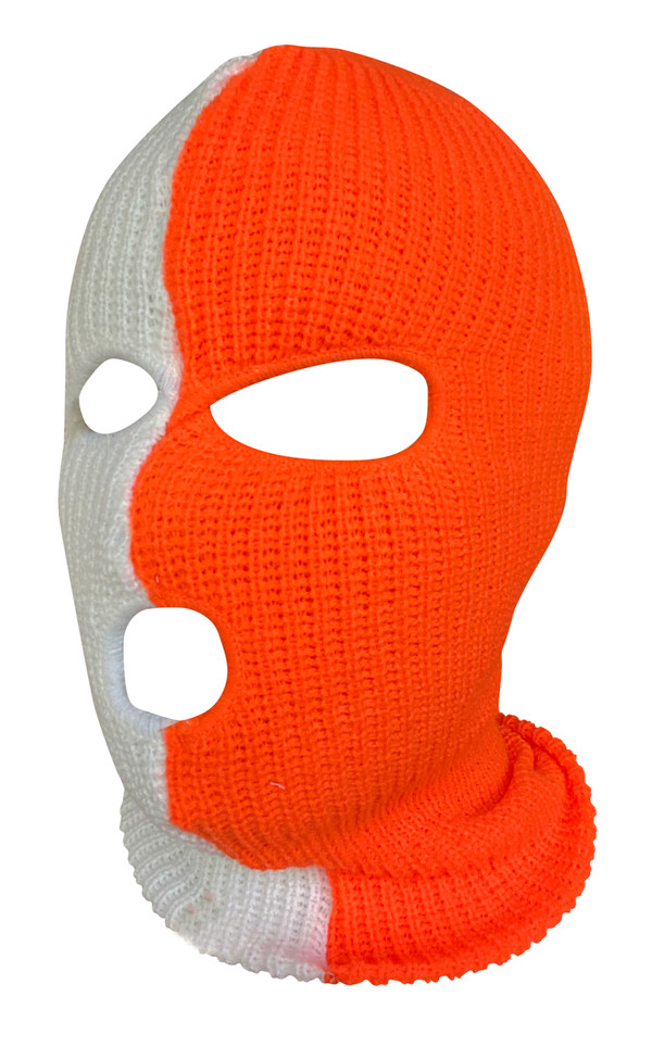 Ski Mask Half Orange Half White colors 3 holes Orange Ice Two Tone
