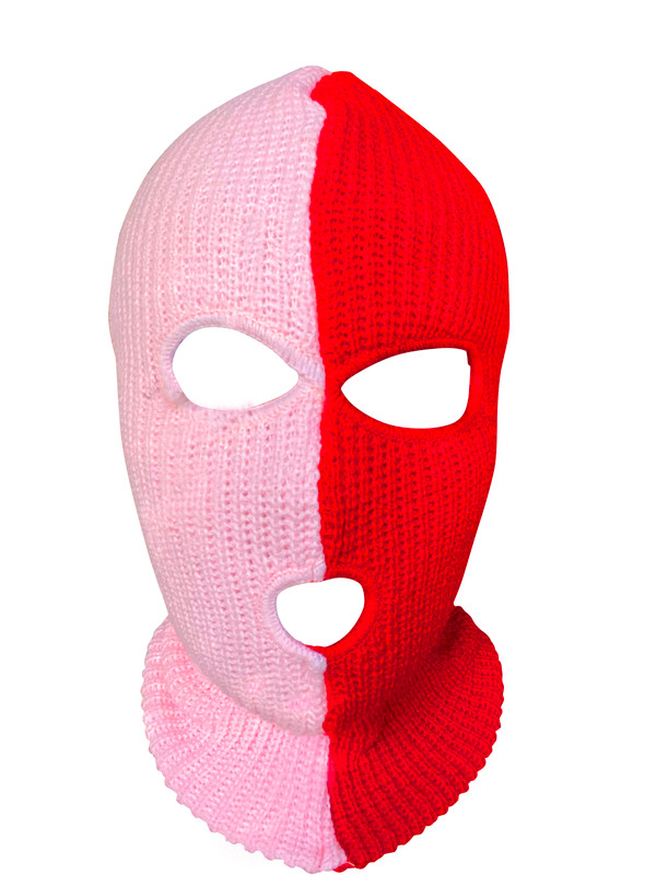 Ski Mask Half Pink Half Red colors 3 holes Valentines