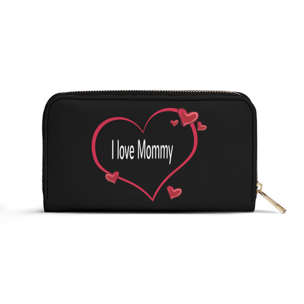 Black I love Mommy PU Leather Wallet with Strap