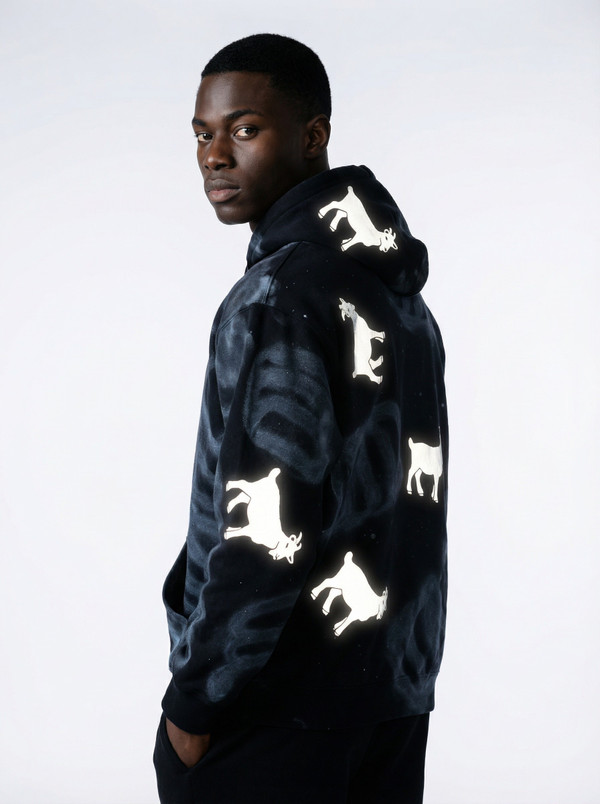 Reflective  Goat  Black Double Up Hoodie - Twin Pouch Hoodie