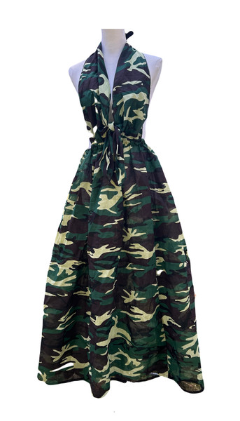 Camouflage Scarf Backless  Dress  Adjustable waist