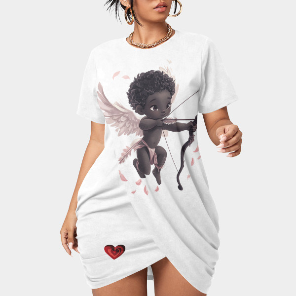 Cupid Stacked Hem Dress With Short Sleeve（Plus Size）
