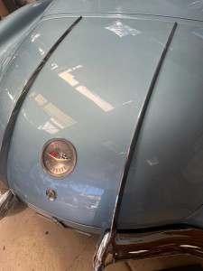 1958 CORVETTE NEW REAR TRUNK SPEARS CHROME irons PAIR CORRECT BUMPER DECK HOOD