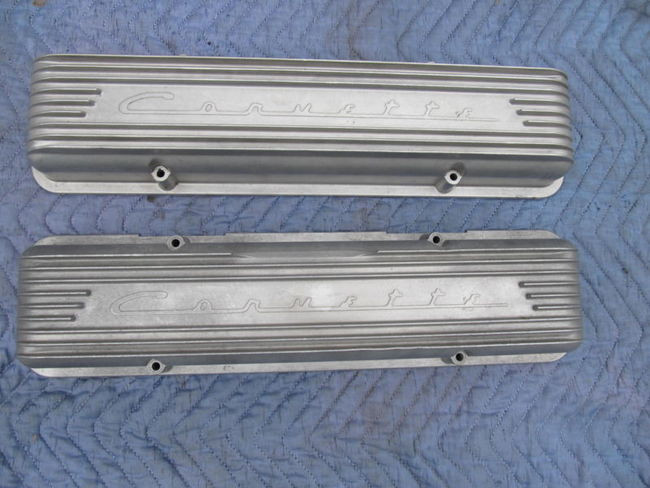 1957 CORVETTE ALUMINUM 9-FIN VALVE COVERS ROCHESTER FUEL INJECTION FI NOTCH CUT 