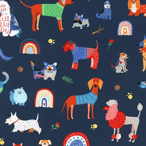 Whiskers and Tails : Assorted Dogs - Navy Whiskers and Tails : Assorted Dogs - Navy