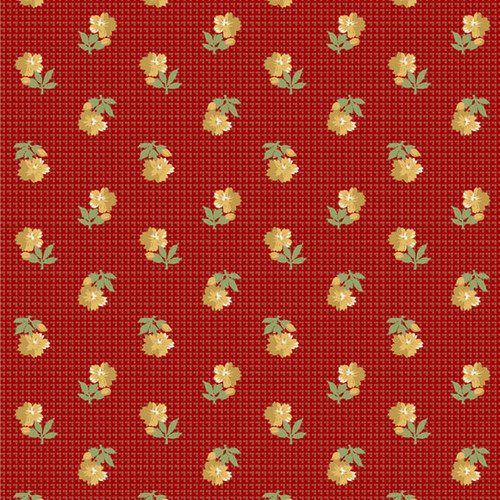 Paula Barnes, Villa Flora : Checker Flower, Red - 1.75 mt piece