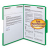 Top Tab Colored Fastener Folders, 2 Fasteners, Letter Size, Green Exterior, 50/box