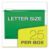 Colored Reinforced Hanging Folders, Letter Size, 1/5-cut Tab, Bright Green, 25/box