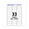 Copier Mailing Labels, Copiers, 1 X 2.81, White, 33/sheet, 250 Sheets/box Copier Mailing Labels, Copiers, 1 X 2.81, White, 33/sheet, 250 Sheets/box