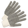 Pvc-dotted String Knit Gloves, Natural White/black, Large, 12 Pairs