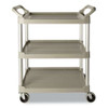 Economy Plastic Cart, Three-shelf, 18.63w X 33.63d X 37.75h, Platinum Economy Plastic Cart, Three-shelf, 18.63w X 33.63d X 37.75h, Platinum