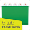 Ready-tab Colored Reinforced Hanging Folders, Letter Size, 1/5-cut Tab, Bright Green, 25/box