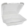 Vented Foam Hinged Lid Container, Dual Tab Lock, 3-compartment, 9.13 X 9 X 3.25, White, 150/carton Vented Foam Hinged Lid Container, Dual Tab Lock, 3-compartment, 9.13 X 9 X 3.25, White, 150/carton