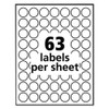 Removable Multi-use Labels, Inkjet/laser Printers, 1" Dia., White, 63/sheet, 15 Sheets/pack Removable Multi-use Labels, Inkjet/laser Printers, 1" Dia., White, 63/sheet, 15 Sheets/pack