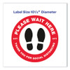 Social Distancing Floor Decals, 10.5" Dia, Please Wait Here, Red/white Face, Black Graphics, 5/pack