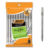 Round Stic Xtra Life Ballpoint Pen, Stick, Medium 1 Mm, Black Ink, Smoke Barrel, 10/pack