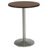 Pedestal Bistro Table With Four White Kool Series Barstools, Round, 36" Dia X 41h, Studio Teak Pedestal Bistro Table With Four White Kool Series Barstools, Round, 36" Dia X 41h, Studio Teak