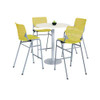 Pedestal Bistro Table With Four Yellow Kool Series Barstools, Round, 36"dia X 41h, Designer White Pedestal Bistro Table With Four Yellow Kool Series Barstools, Round, 36"dia X 41h, Designer White