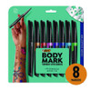 Bodymark Temporary Tattoo Markers, Fine Brush Tip, Assorted Colors, 8/pack