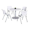 Pedestal Table With Four White Kool Series Chairs, Round, 36" Dia X 29h, Designer White Pedestal Table With Four White Kool Series Chairs, Round, 36" Dia X 29h, Designer White