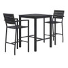 Eveleen Outdoor Bistro Patio Table With Two Black Powder-coated Polymer Barstools, 30" Square, Black Eveleen Outdoor Bistro Patio Table With Two Black Powder-coated Polymer Barstools, 30" Square, Black