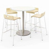 Pedestal Bistro Table With Four Natural Jive Series Barstools, Round, 36" Dia X 41h, Designer White Pedestal Bistro Table With Four Natural Jive Series Barstools, Round, 36" Dia X 41h, Designer White