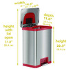 Step Pedal-sensor Trash Can, 13 Gal, Plastic/stainless Steel, Silver/red Step Pedal-sensor Trash Can, 13 Gal, Plastic/stainless Steel, Silver/red